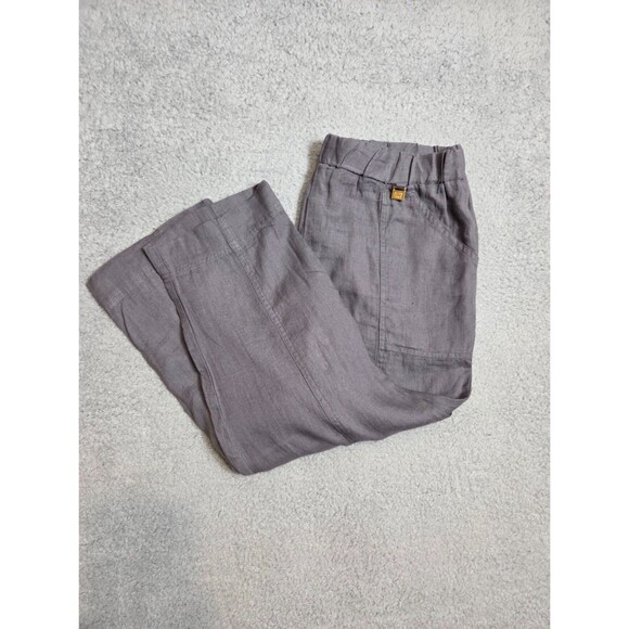 Ellen Tracy Linen Convertible Pants Womens Cropped Straight M Gray Elastic Waist - Picture 1 of 9